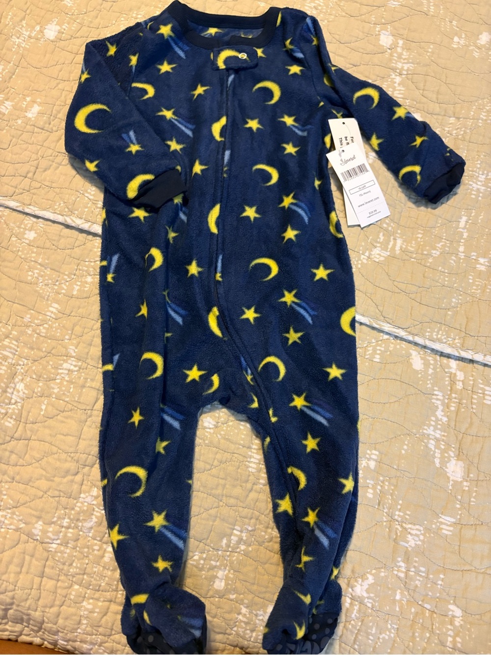 Cozy Navy Blue Star & Moon Fleece Footed One-Piece for Kids